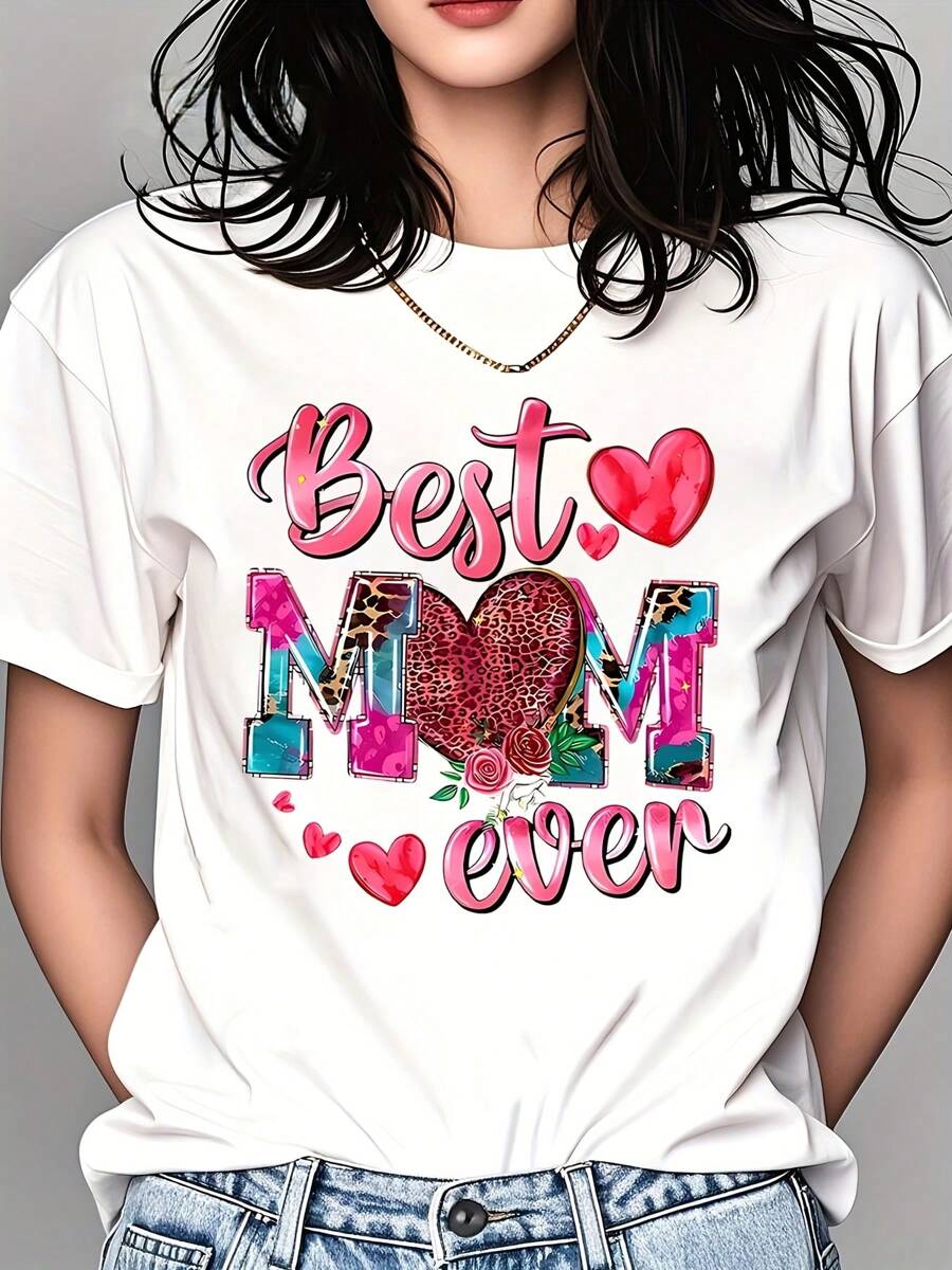 MAMA Print T-Shirt Cotton Casual Short Sleeve, Breathable, 220g