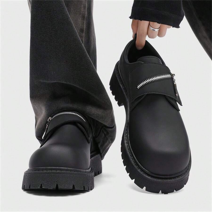 New 2024 Autumn/Winter Low-Top Boots For Men, Retro Work Shoes, Thick Sole, Increasing Height, Versatile Leather Shoes