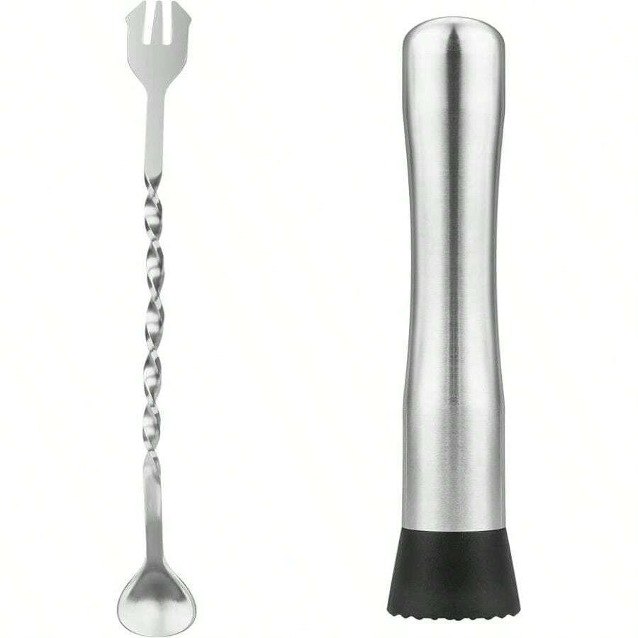 Tifanso Muddler For Cocktails, 10" Muddler And Long Handle Bar Cocktail Mixing Spoon, Stainless Steel Stirrer, Bar Accessories Tools For Mojitos Fruit Drinks