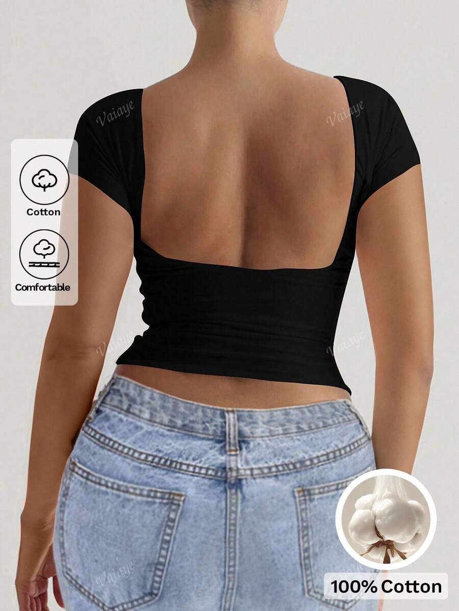 Top maglia attillato e sexy senza schienale da donna per l'estate