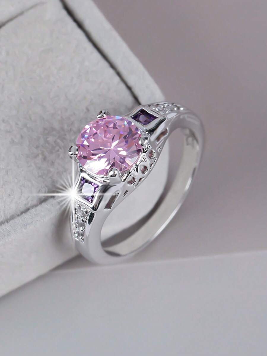 1 pieza Anillo redondo brillante, anillo de mujer, adecuado como regalo de cumpleaños, regalo del Día de San Valentín y regalo de inauguración de la casa, noble regalo para mamá