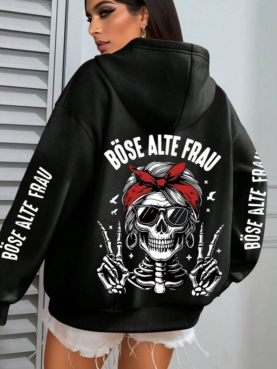 Plus Size Women's Skull Red Bandana Sunglasses Earrings Graphic Hoodie | Loose Casual Fall & Winter Sweatshirt |Hoodies Plus Size Women,Plus Size Women Clothes,Winter Clothes Women,Sweatshirts For Women,Hoodies For Women Curve | Going Out Tops Women,Going Out Outfits,Teacher Outfits For Women,Back To School,School Clothes,Back To School Clothes,Halloween Clothes