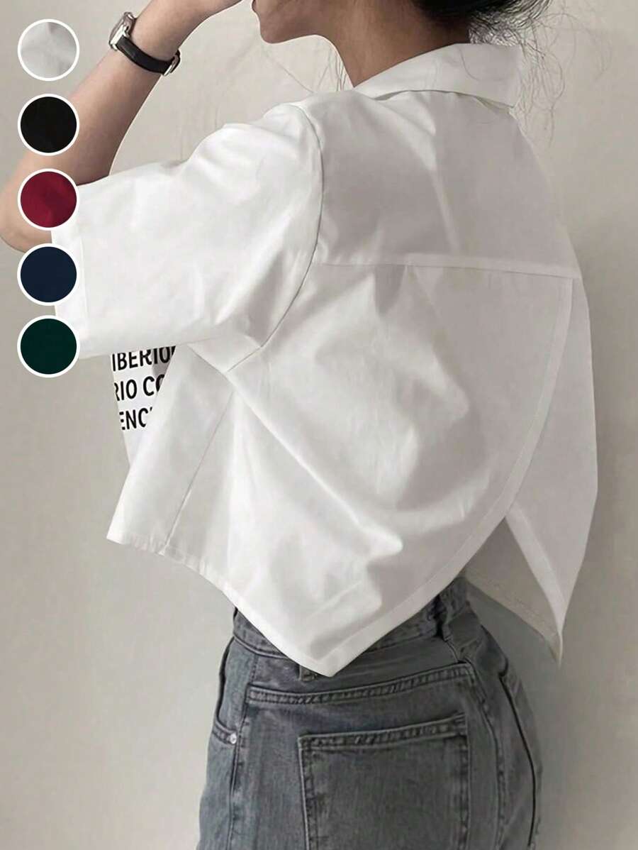 Blusa casual con decoración de botones asimétrica y manga corta para mujer, prenda de vestir diaria de tendencia, tops de manga corta