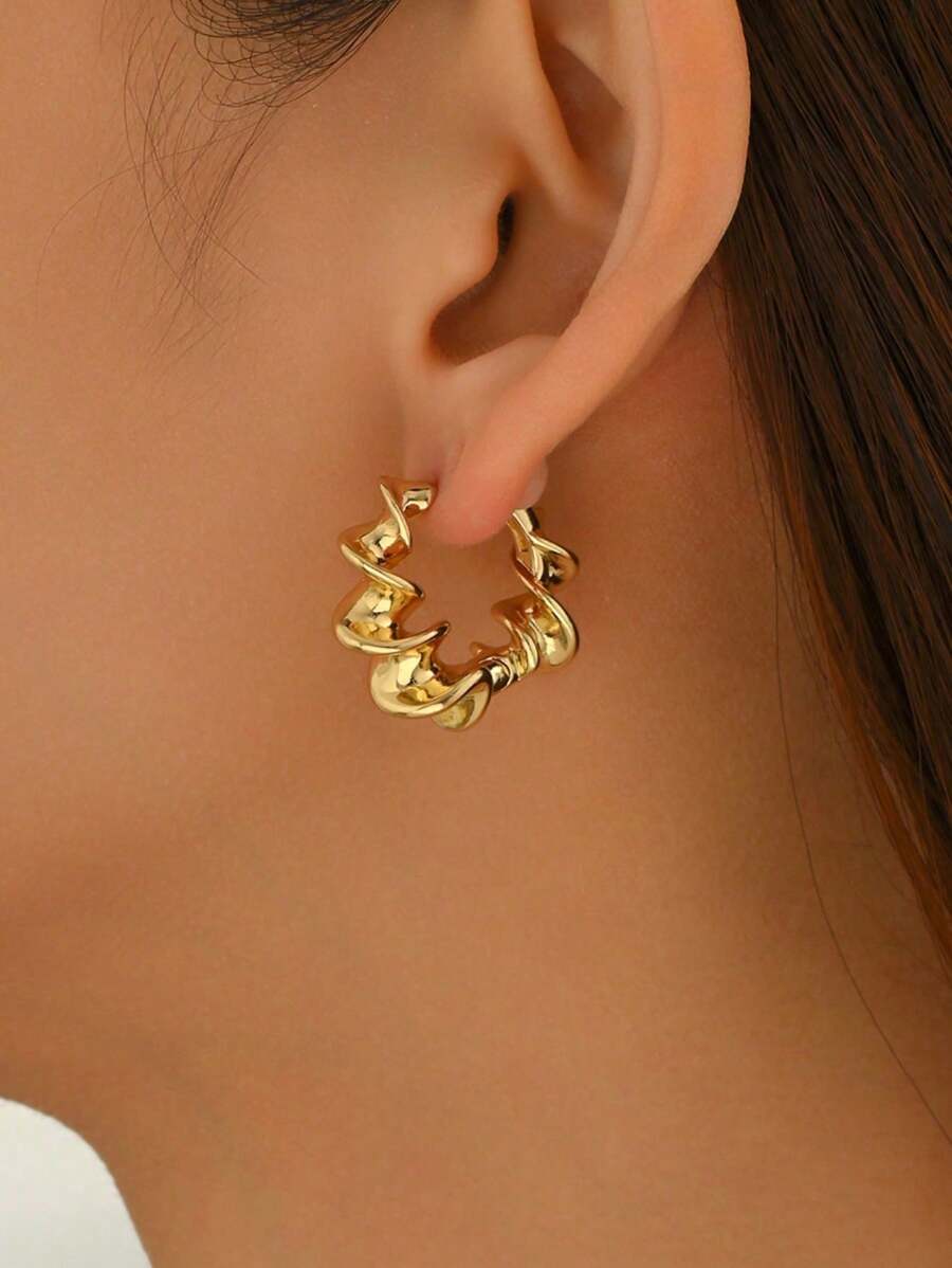 1 Pair Asymmetrical Twisted Creative Design Women Earrings, Fashion For Daily, Party, Festival, Perfect Gift