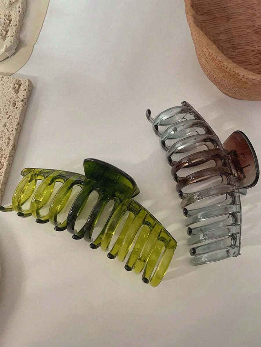Hair Clips 2pcs/1pc Y2K Green-Grey Gradient Shiny Dragon Claw Shape Large Size Lightweight Plastic Hair Claw Clips, Fashion Versatile High-End Elegant Hairpin Accessories Suitable For Daily Outings, Bathing, Make-Up, Outfit Matching Hair Accessories, School Stuff, College