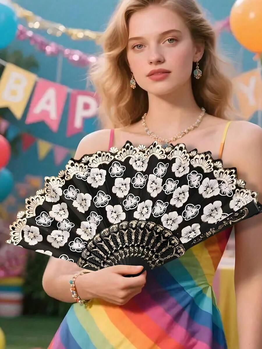 Abanico de mano plegable con diseño de flores de cerezo, diseño floral elegante, decoración festiva | Estilo tradicional chino | Abanico portátil de plástico duradero, adecuado para todos, Pascua, fiestas temáticas, Día de los Inocentes, actuaciones en el escenario, Acción de Gracias, Halloween, Navidad, Año Nuevo, mejor regalo de cumpleaños para parejas, amigos, vuelta al cole