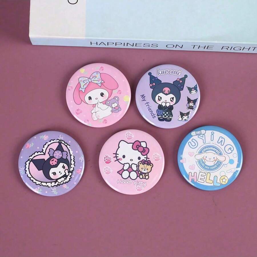 Sanrio 6pcs Sanrio Metallic Enamel Pins Set - For My Melody, For Kuromi, And Friends