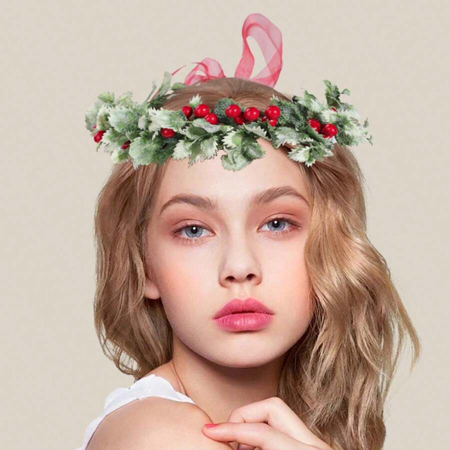 1pc European & American Style Simulation Flower Headband, Romantic Floral Crown Headpiece For Bridal Wedding, Photography, Vacation, Coronas, Tiara, Hair Garland, Head Wreath, Hair Vine, Hair Circlet, School Stuff,