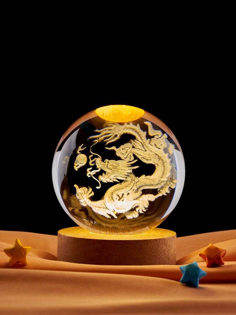 1pc Dragon Pearl Crystal Ball With Stand, 3D Laser Engraved Divine Dragon, Home Decor Crafts, Christmas Home Decor Thanksgiving Gift