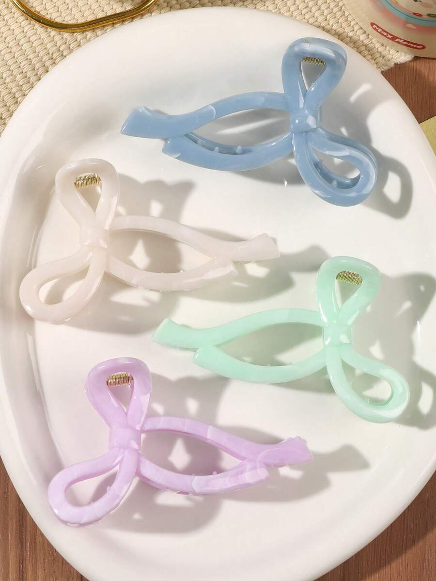 4 buc agrafe de păr cu fundă în stil boem, albastru pastel dulce, alb, violet deschis, verde, culoare bomboane, model marmorat, zână, pădure, accesorii de păr în stil plajă, agrafe cu gheare fluture pentru primăvară/vară
