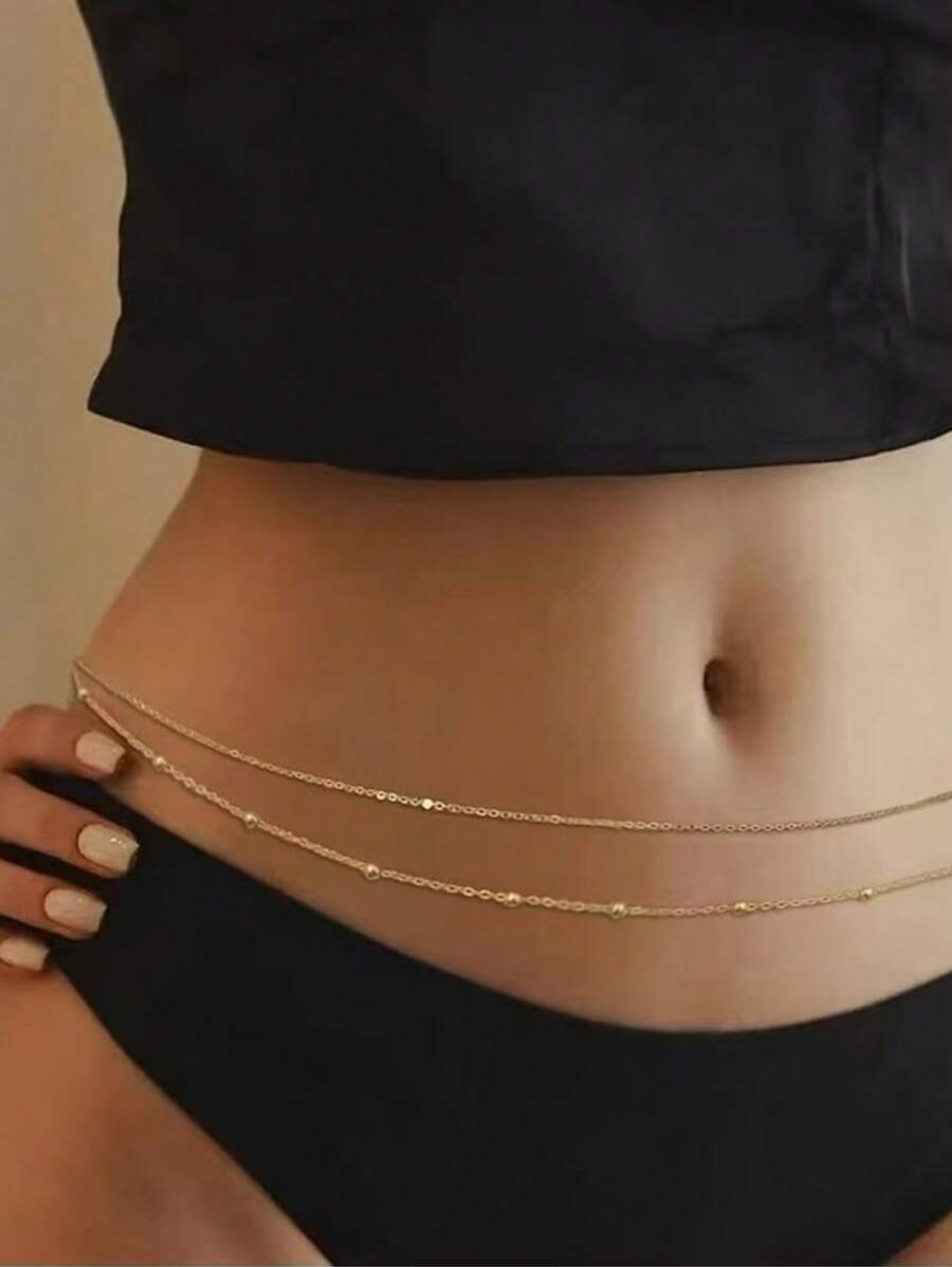 1 pieza Cinturón de mujer con doble cadena y bola, cadena corporal minimalista y elegante, apta para la playa, fiestas o uso diario
