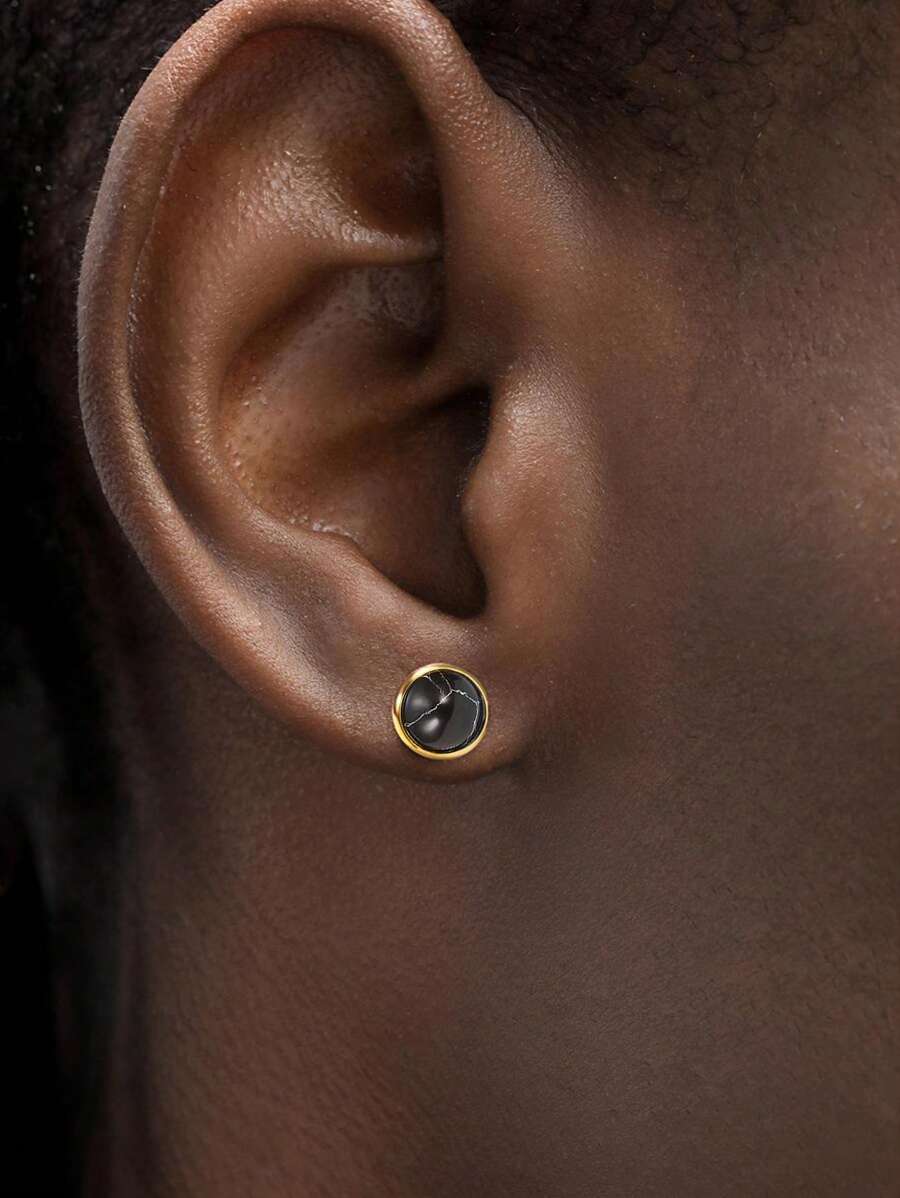 18 Karat vergoldet, 1 Paar vintage Mode Türkis Jungen Ohrringe aus Edelstahl, Schmuck imitierter Achatstein, bestes Geschenk für Freunde für Partys