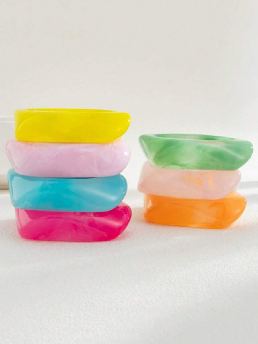 1 pieza Brazalete geométrico exagerado retro, semitraslúcido, de resina de colores para mujeres