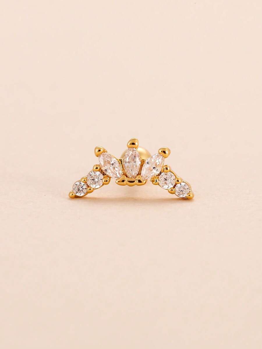 1pc/3pcs Zirconia Lotus Flower Shaped Curved Leaf Floral Fashion Screw Back Stud Earrings, 18K Gold Plated Jewelry For Women