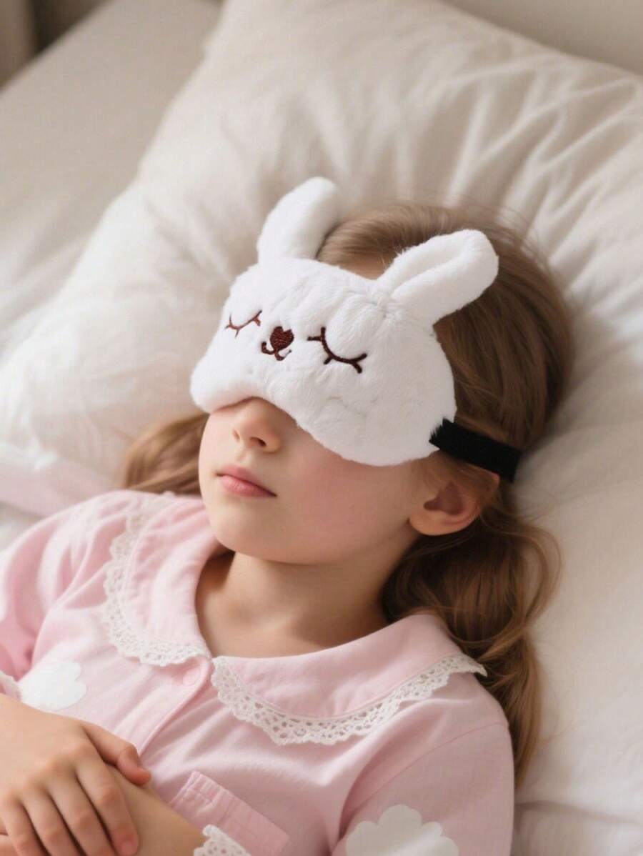 1pc Plush Bunny Eye Mask, Soft Plush Blindfold Sleep Masks, Cute Animal Rabbit Sleeping Eye Mask, Suitable For Daily Rest And Travel, Kids Eye Mask, Sleep Mask, Travel Essentials Kids