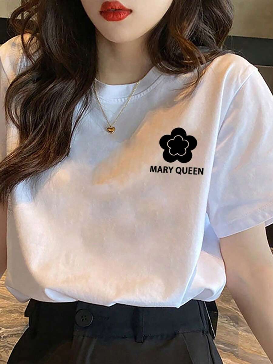 Made In Japan, Spring/Summer Cotton, Round Neck, Loose Fit, Versatile, Simple, English Print Short-Sleeve T-Shirt