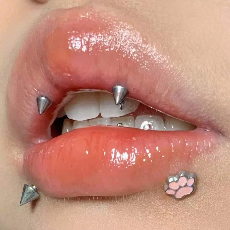 2PCS/Set Spike Lip Piercing Snake Bites Stainless Steel Helix Piercing Cartilage Earring Ear Piercing Body Jewelry Punk Style 16G 1.2mm