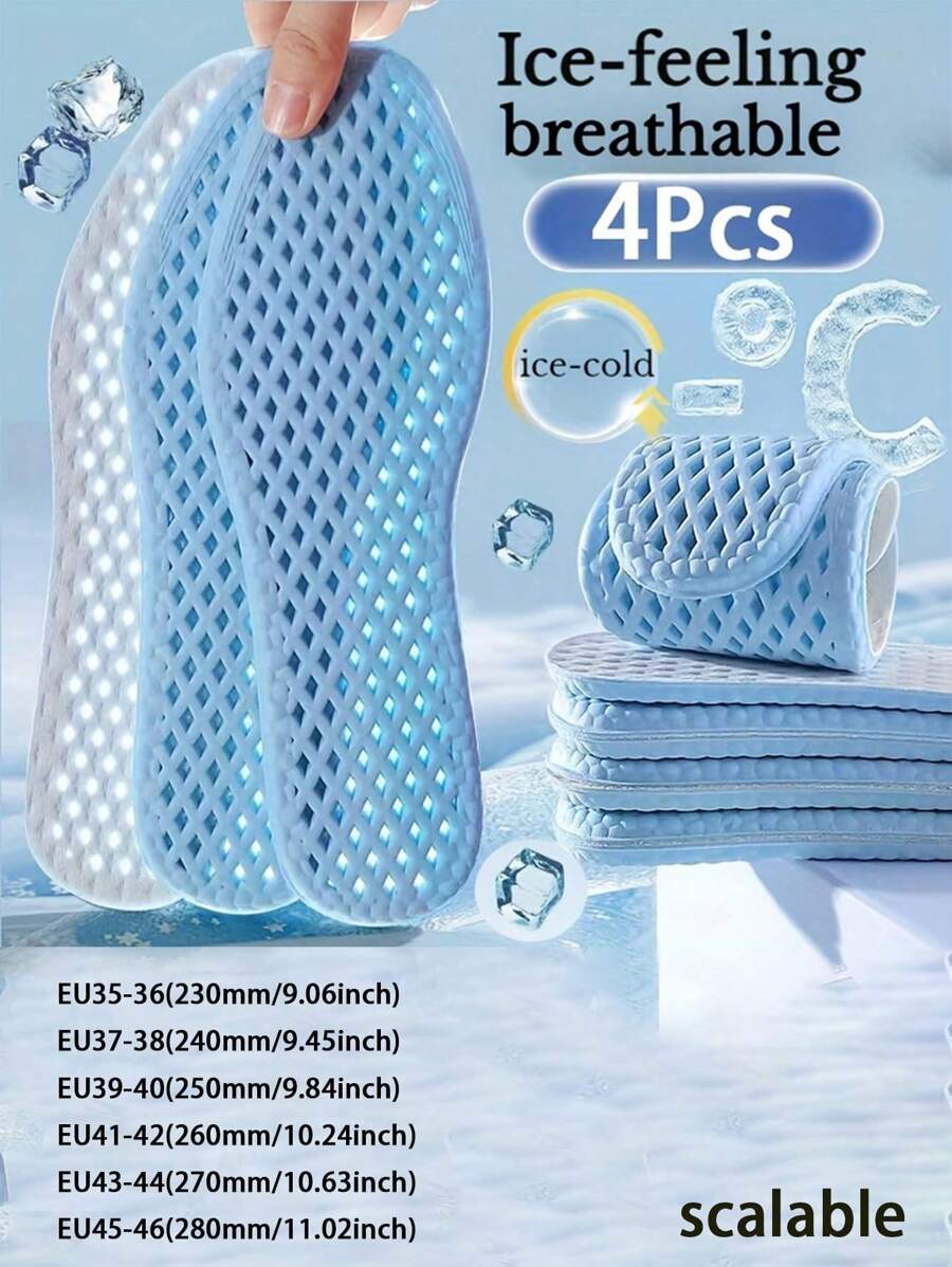 Summer Ice Feel Insoles - Cool, Breathable, Sweat-Absorbing, Shock-Absorbing Comfort For Sports And Casual Shoes, Insoles For Men And Women, Sweat-Absorbing Material, Breathable Cool Insoles With Sweat-Absorbing, Odor-Resistant And Cool Feeling, And Barefoot Shock-Absorbing Pads, Suitable For Home Use, Dormitory And Back-To-School Gifts