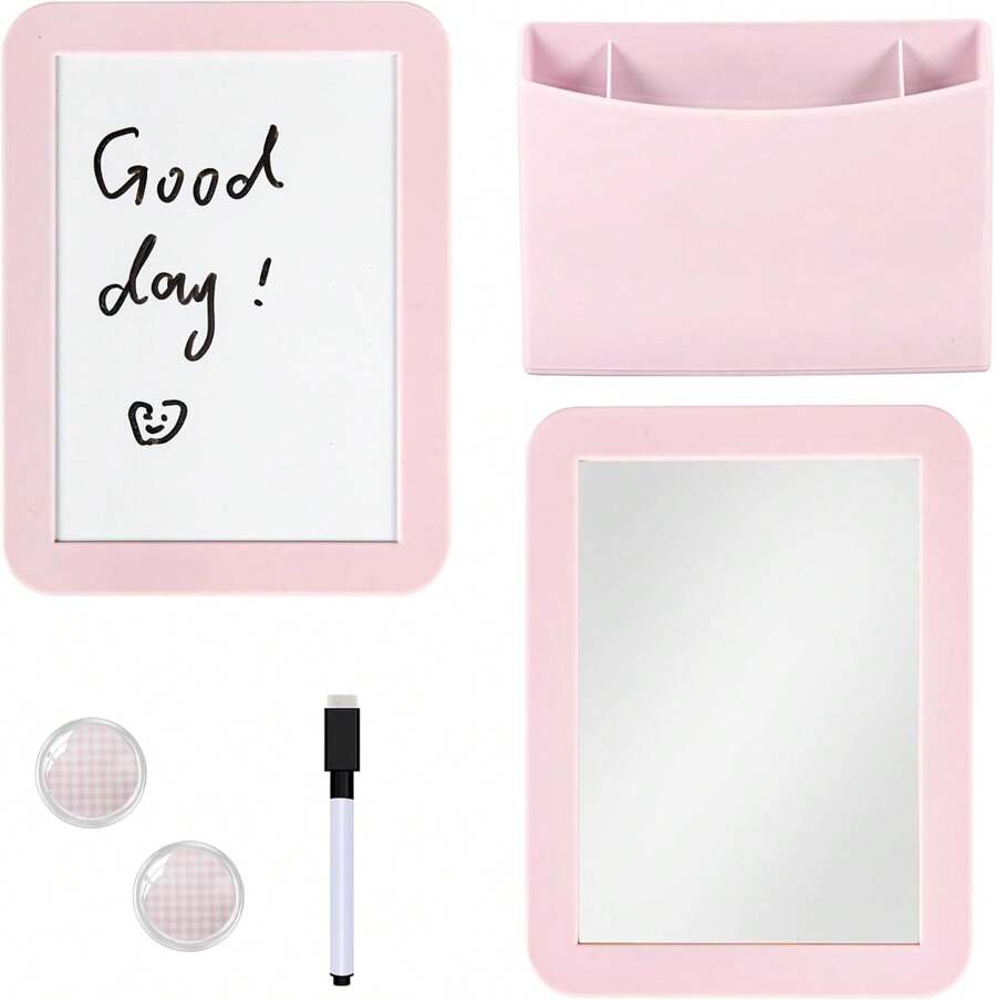 Pink Locker Accessories For Girls With Magnetic Whiteboard, Locker Mirror And Pen Holder, Locker Decoration For School Locker, Locker Organizer For Work, Back To School Essentials,8810963