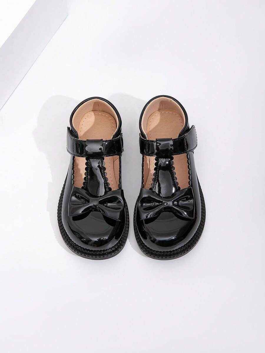 1 Par de Sapatos Planos Princesa de Couro Envernizado com Laço para Meninas, Sapatos Campus