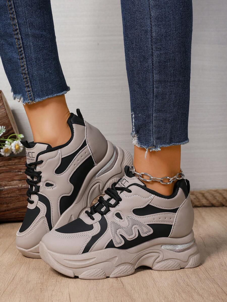 1 Paio di Sneaker con Suola Spessa e Chunky, Scarpe Sportive Casual Leggere per Adolescenti, Scarpe da Ragazza con Tacco Alto, Nuovi Arrivi 2025
