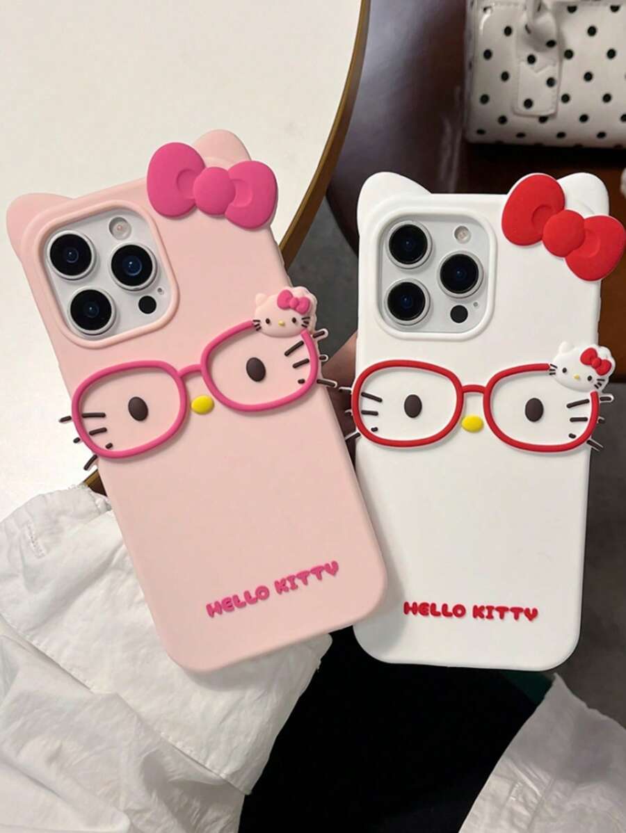 Sanrio Funda de teléfono con diseño lindo y sencillo de Hello Kitty para iPhone 16, 15, 14, 13, 12, 11, Pro Max, XR, XS MAX, 16 PLUS