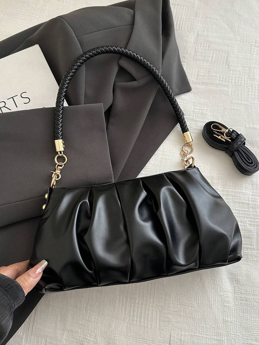 Bolso de hombro de piel de PU plisado, elegante y a la moda. Bolso cruzado de unicolor y con estilo, adecuado para niñas y mujeres para ir de compras, citas, fiestas, regalos y salidas