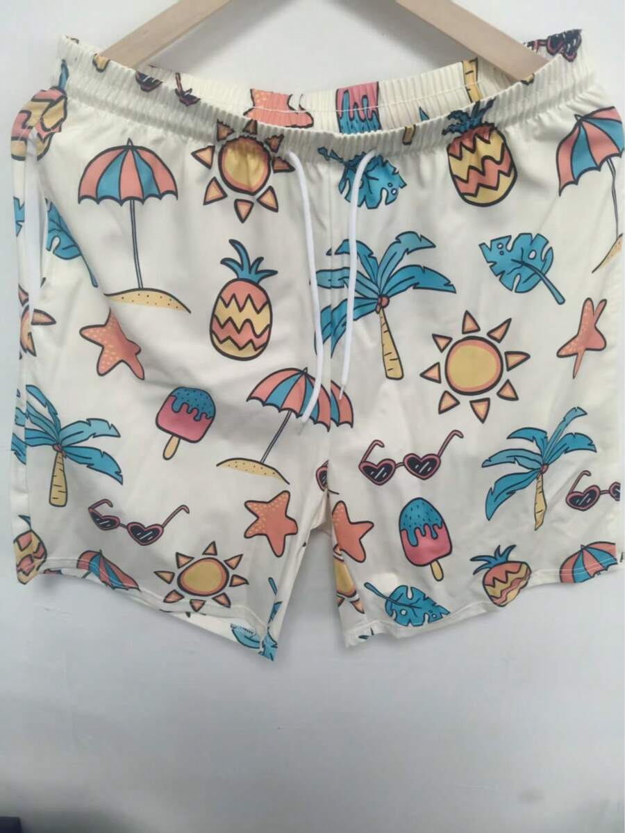 Pantalones cortos de playa informales estampados en 3D con flores hawaianas para hombres de talla grande - Secado rápido, cintura con cordón, perfectos para salidas de verano