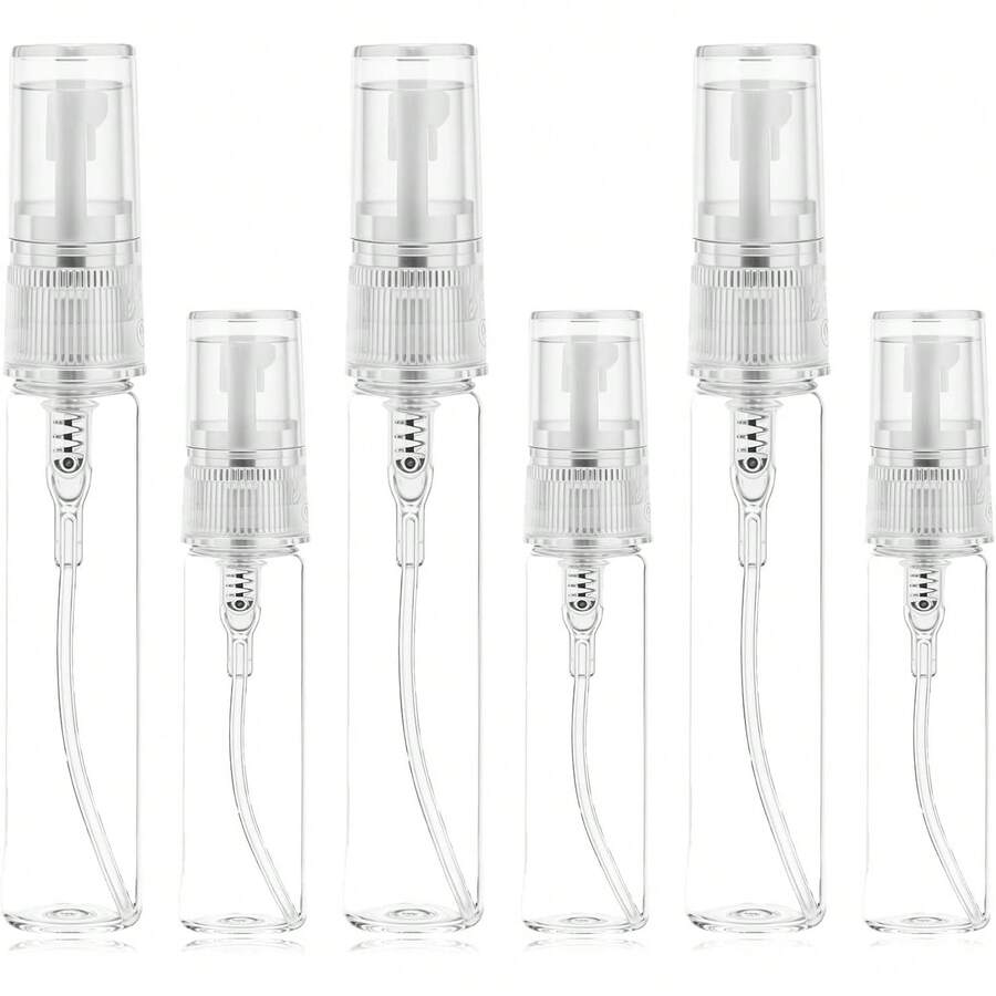 6 PCS Mini Glass Spray Bottle, 5ml 10ml Spray Refillable Empty Bottle Small Fine Mist Glass Empty Sample Containers Perfume Clear Portable Travel Bottles Atomizer Sprayer For Perfume Essential Oil