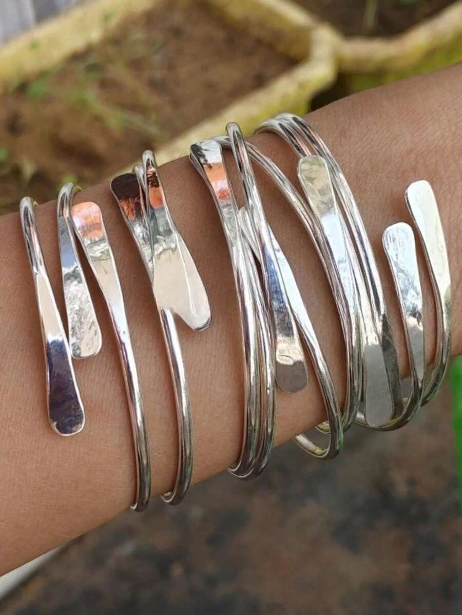 5pcs/Set Vintage Adjustable Silver Bangle Bracelets, Women Layered Bracelet Jewelry For Daily, Party, Holiday, Birthday Gift