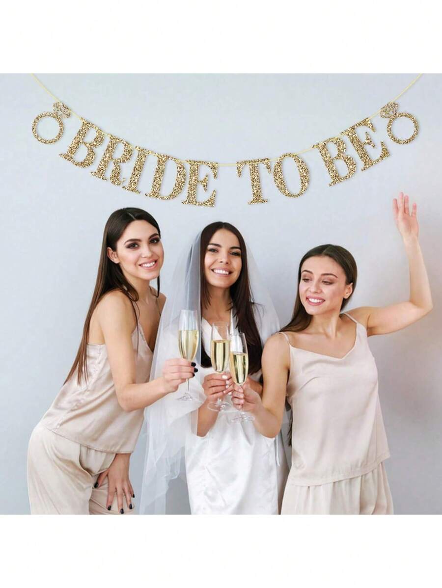 1 Set, Bandera de cuerdas con purpurina dorada champán "Novia por ser", Bandera de despedida de soltera en rosa dorado, cartel para la fiesta de la novia para decoraciones de fiesta de boda (Dorado champán, Rosa dorado, Plateado)