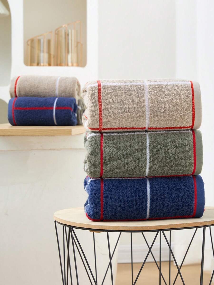 1pc Cotton Plaid Pattern Simple Bathroom Bath Towel, Soft Hand Towel, Thick And Absorbent, Suitable For Bathroom, Gym, Hotel, Beach - Great Everyday Essential And Perfect Gift For Home, Travel, Valentine's Day, Mother's Day