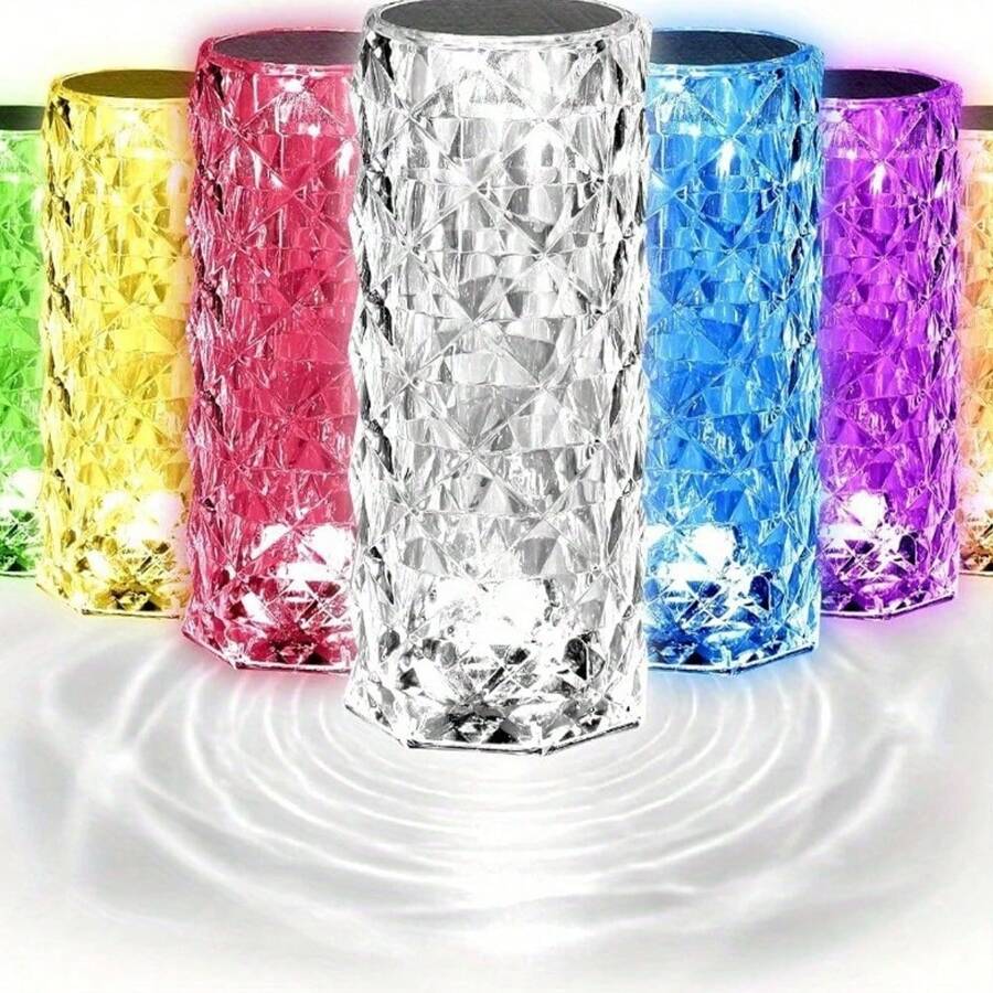 Lâmpada de para Iluminação Externa com Desenho de Rosa Diamante, Luz Noturna LED RGB com Controle Remoto e Toque, Dimmerável, Luminária de Mesa Recarregável por USB para Casa, Escritório, Encontros, Festa