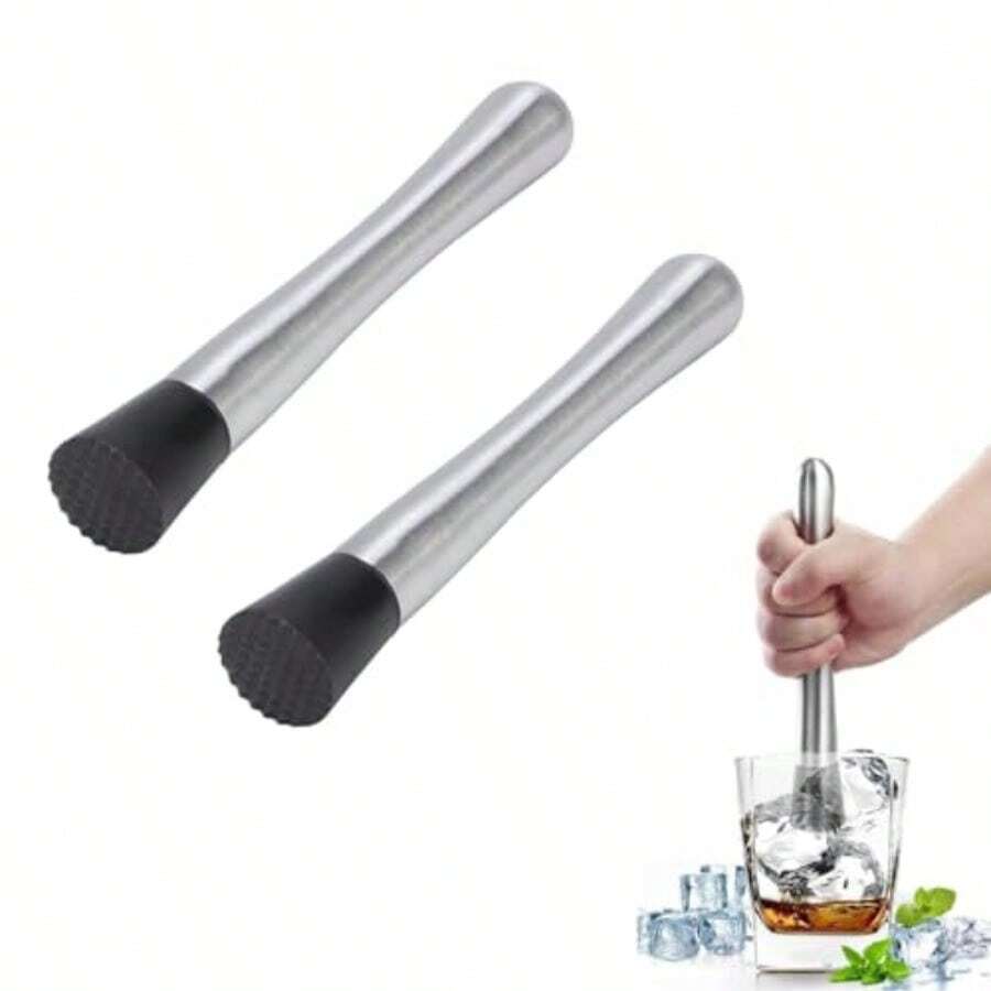 2PCS Muddler For Cocktails 8 Drink Muddler Set Long Muddler Old Fashioned Stainless Steel Muddler Mojito Muddler Ice Crusher Bartender Tool For Bars Bartender Accessories Home Bar Tools Set