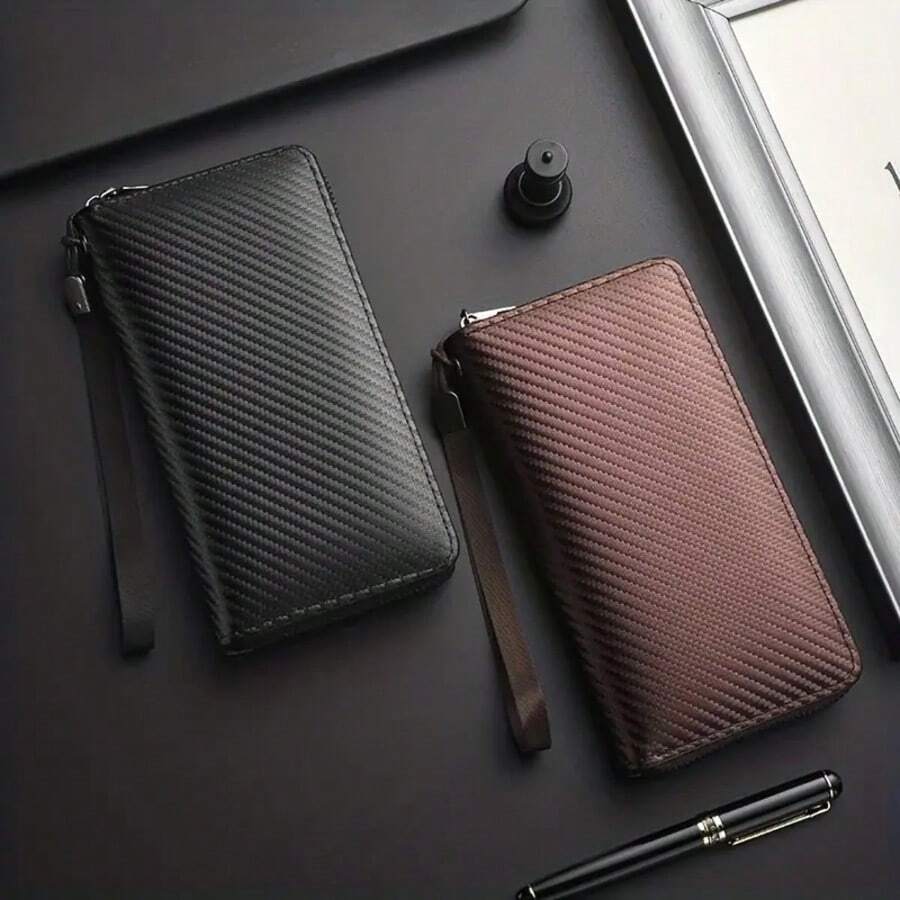 Portafoglio lungo da uomo con moda, posizione casuale multi-cavo, in morbida pelle, portafoglio da lavoro con chiusura lampo, porta-tasche, grande capacità