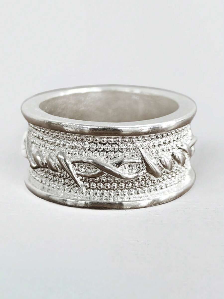 1 pièce Bague en métal argenté vintage élégante avec motif de vigne sculpté, convient pour les fêtes, les banquets et les accessoires vestimentaires quotidiens