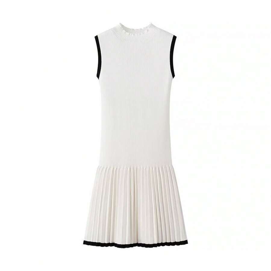 ZR European And American Style Women's Clothing Fashion Round Neck Slim Casual Knitted Sweater Sleeveless Dress Short Skirt