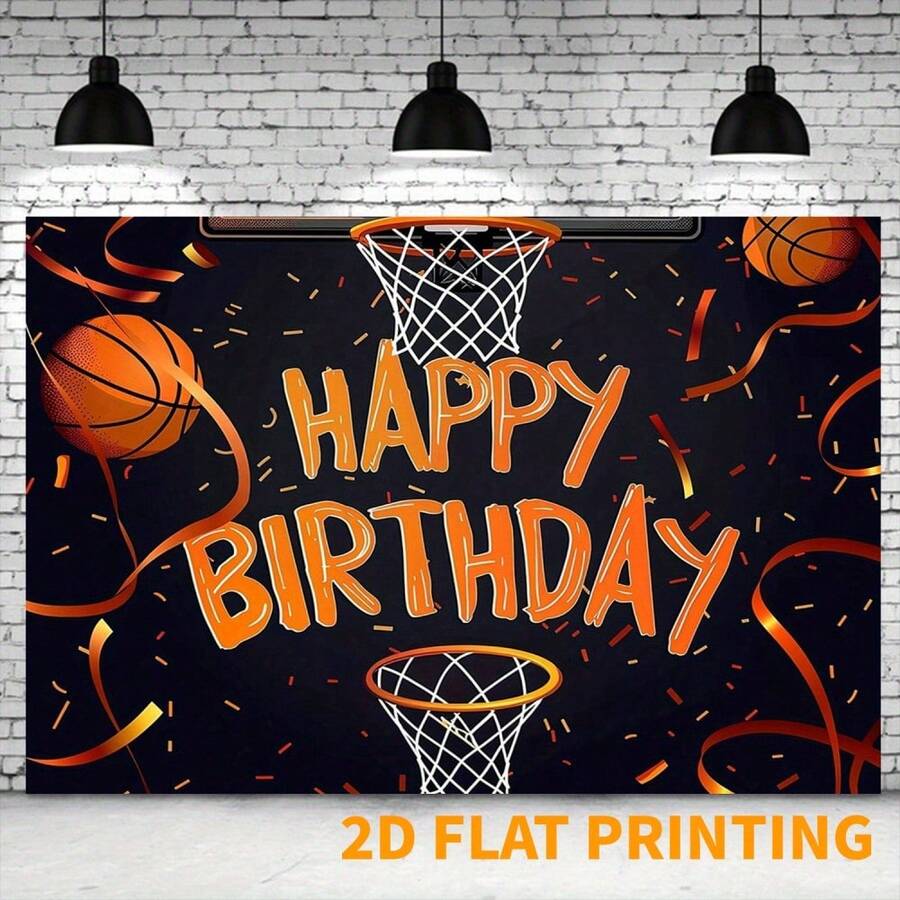 2D Basketball Theme Birthday Party Backdrop - Multipurpose Polyester Decoration, Perfect For Photography, Cake Table Banner, Indoor And Outdoor Use