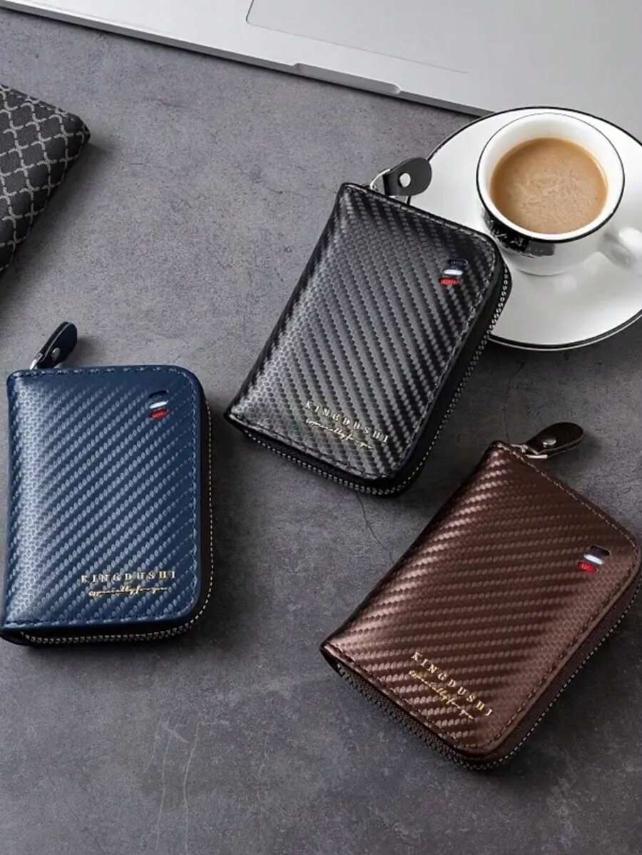 Borsa per carte di credito casual da uomo, borsa a coin con posizionamento multi-tasca in tessuto semplice e di grande capacità, custodia per schede