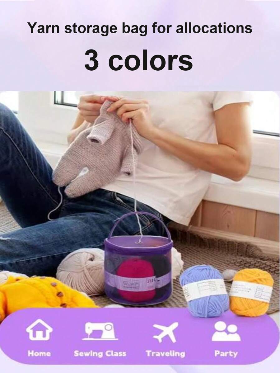 Bolsa portátil de almacenamiento de hilo, bolsa de malla hueca para hilos de lana de tejer y ganchillo, bolso de mano para almacenamiento de manualidades, herramientas y accesorios de costura