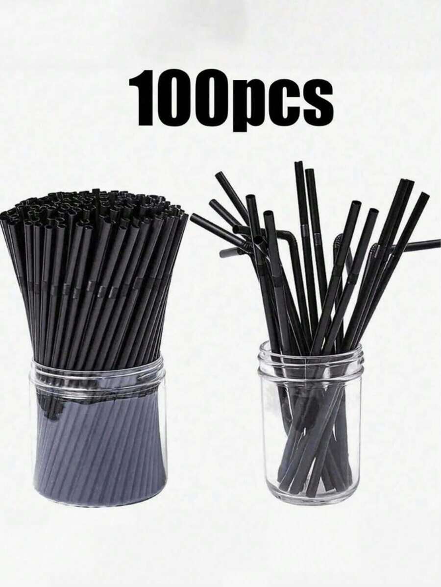 100/200/300pcs Thickened Durable Black Straws, Black Bendable Straws, Length 8.27inch/21cm, Coffee And Stirrers, Drink Accessories, Diameter 0.24inch/0.6cm, Suitable For Kitchen, Bar, Club, Drinks, Milk, Soda Water, Party, Restaurants And Home Use