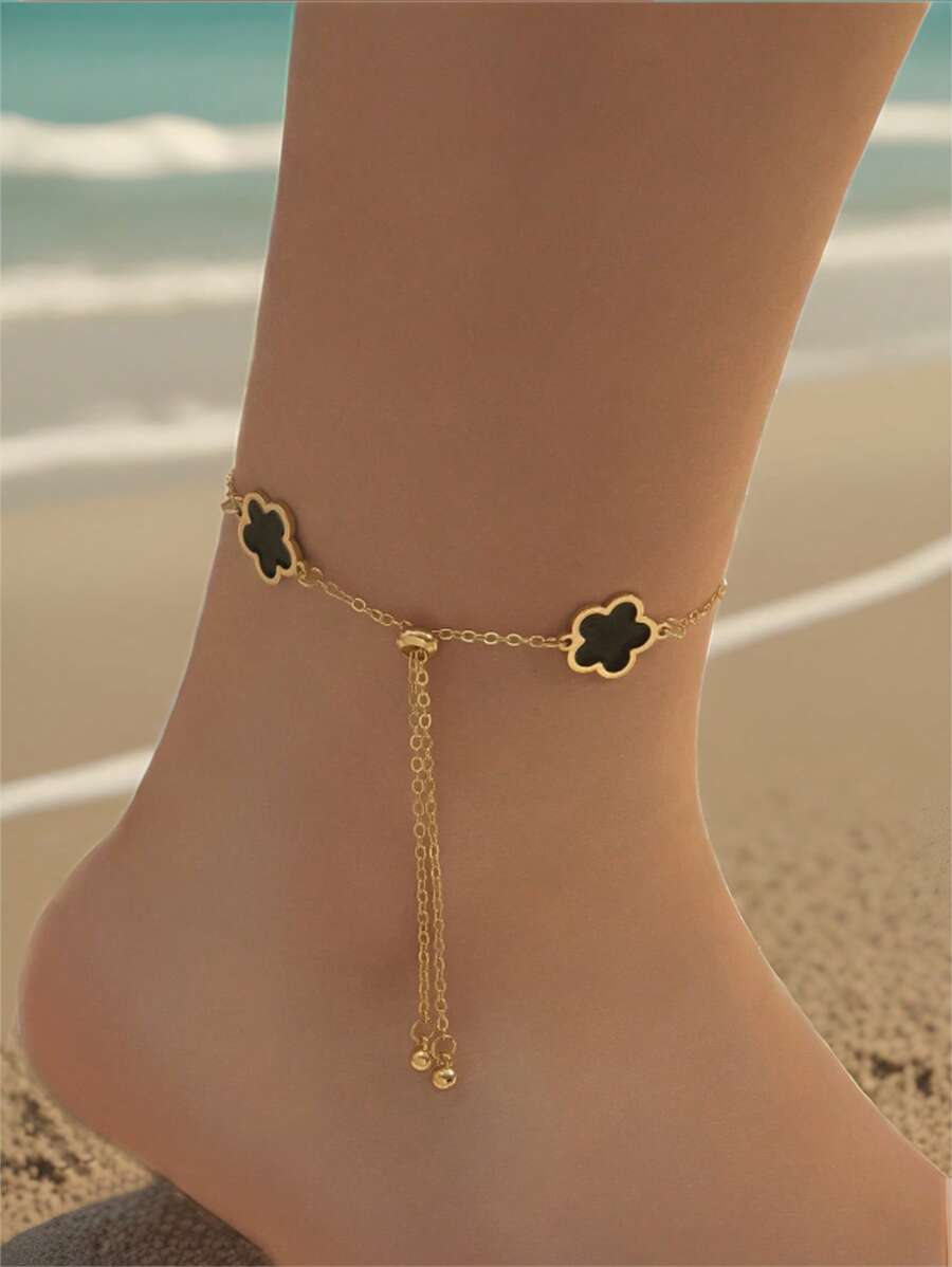 1pc Metal Hollow Punk Gothic Flower Geometric Quatrefoil Simple Back To School Halloween Party Chic Anklet