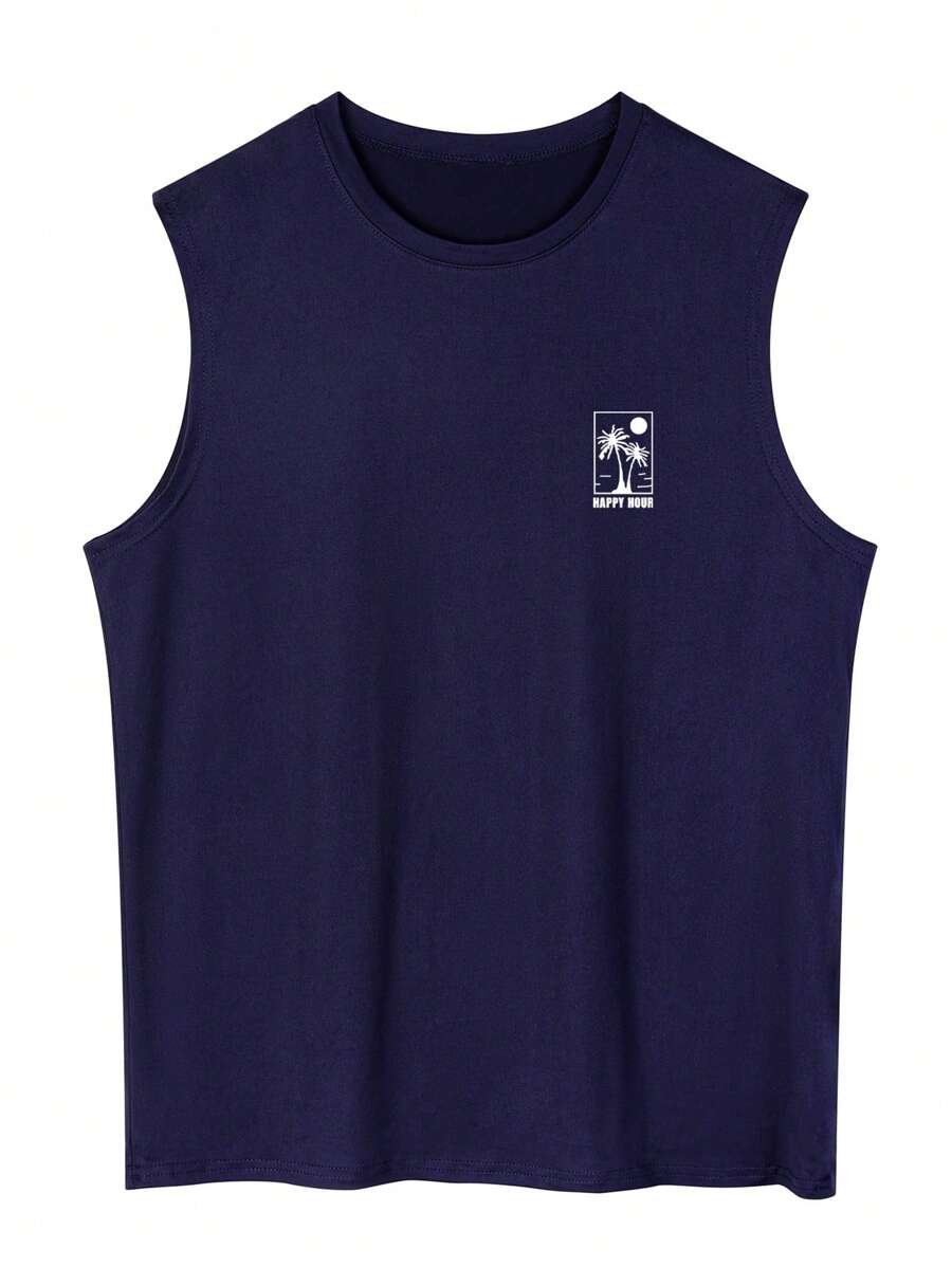 Débardeur casual homme à col rond avec imprimé lettre et cœur