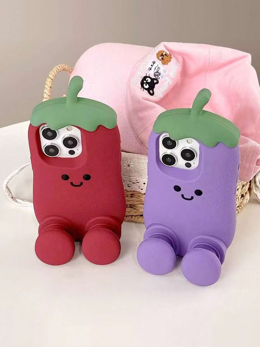 Funda de teléfono divertida, funda de teléfono fea, funda de teléfono con cara sonriente de berenjena de dibujos animados linda, compatible con iPhone 16/15/14/13/12/11