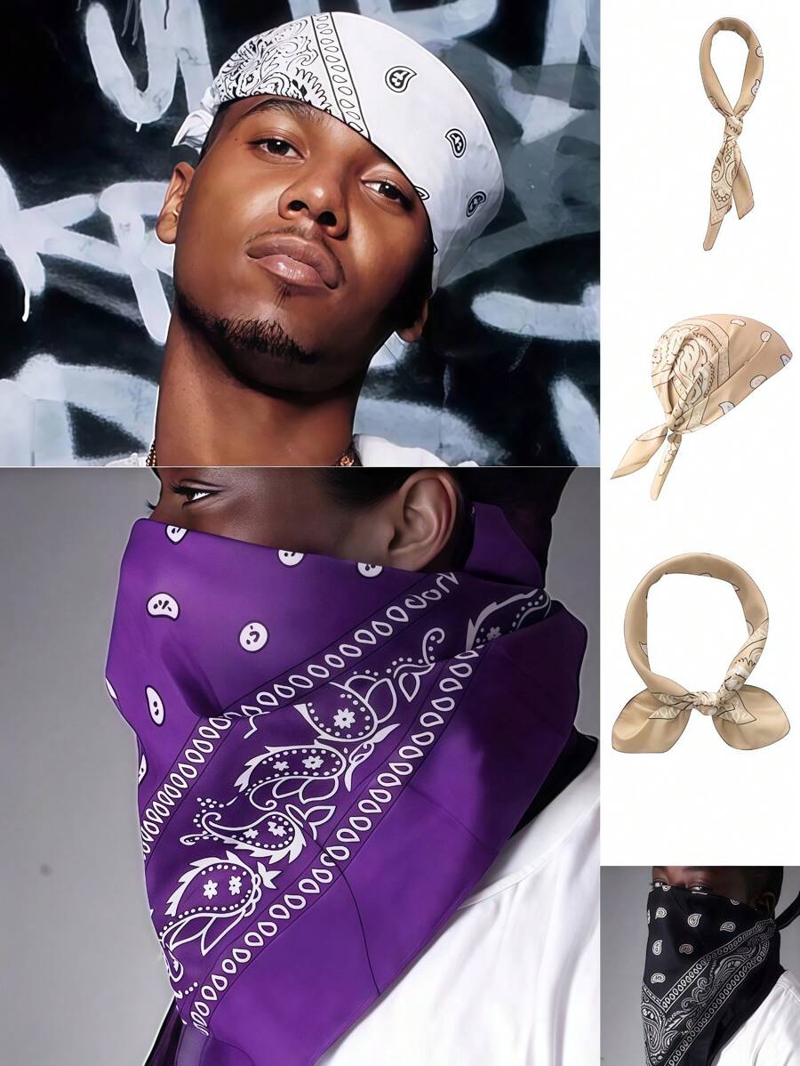 1pc Polyester Cashew Flower Bandana, Versatile Headwrap For Hip Hop Street Dance, European & American Hiphop, West Coast Outdoor Use