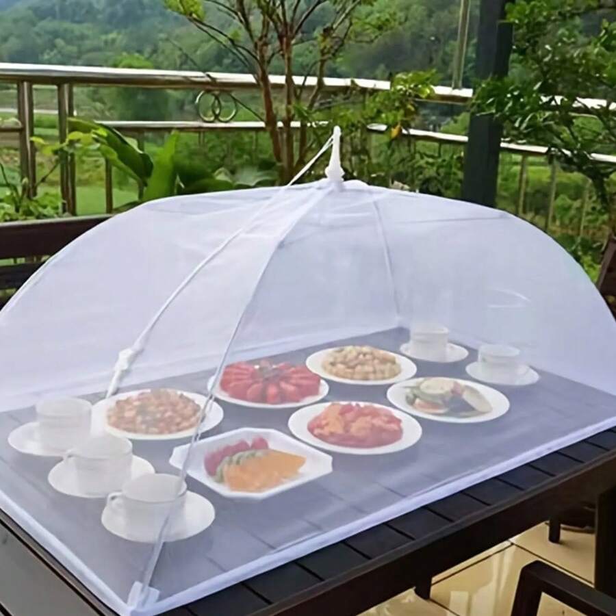 2 peças Grande Tenda de Malha Branca Pop-Up - Dobrável e Lavável, Ideal para Piqueniques, Churrascos e Festas ao Ar Livre, Protege contra Insetos, Perfeito para Buffet de Café da Manhã, Cobertura de Alimentos para Festa | Design de Malha Transparente | Abrigo de Alimentos Portátil, Suprimentos de Piquenique
