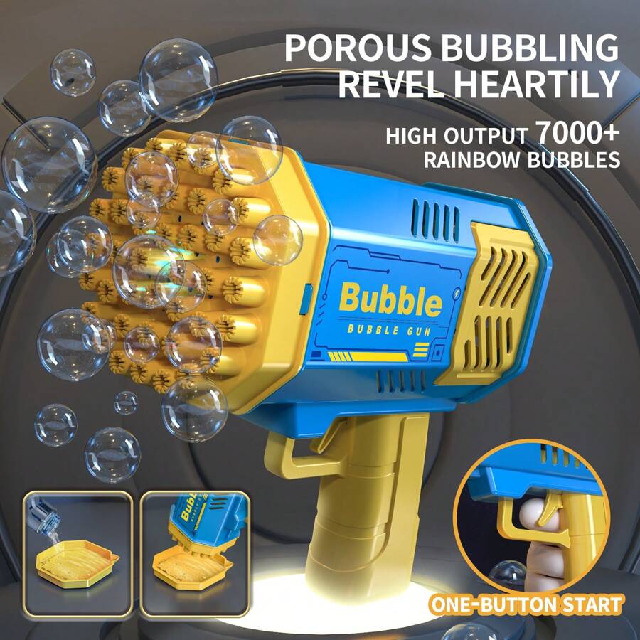 1 pieza Mini máquina de pompas de luz espacial, soplador de pompas eléctrico manual de 40 agujeros, juguete para niños, juguete para exteriores, gran regalo para fiestas de cumpleaños de niños