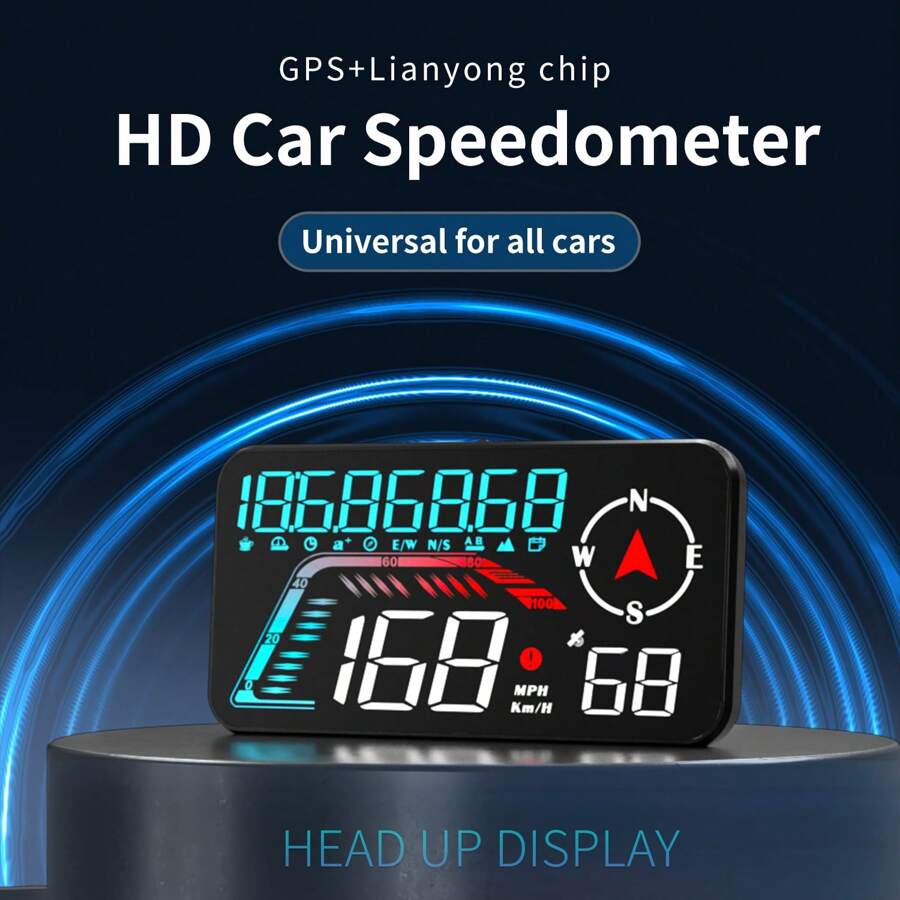 Nouvel affichage tête haute GPS pour voiture, enregistreur de conduite, affichage couleur de l'heure, de la date, alarme de vitesse excessive, rappel de conduite avec fatigue, HUD numérique rotatif. Accessoires électroniques pour voiture