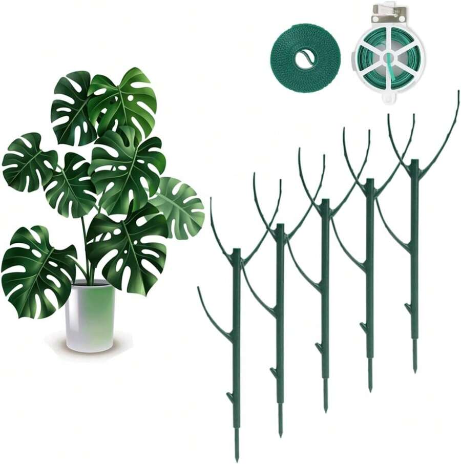 5 Pack Stackable Plant Support Stakes, 38inch Climbing Plant Sticks Structures For Monstera With Garden Ties, Durable Alternative To Moss Pole For Indoor Outdoor Plants