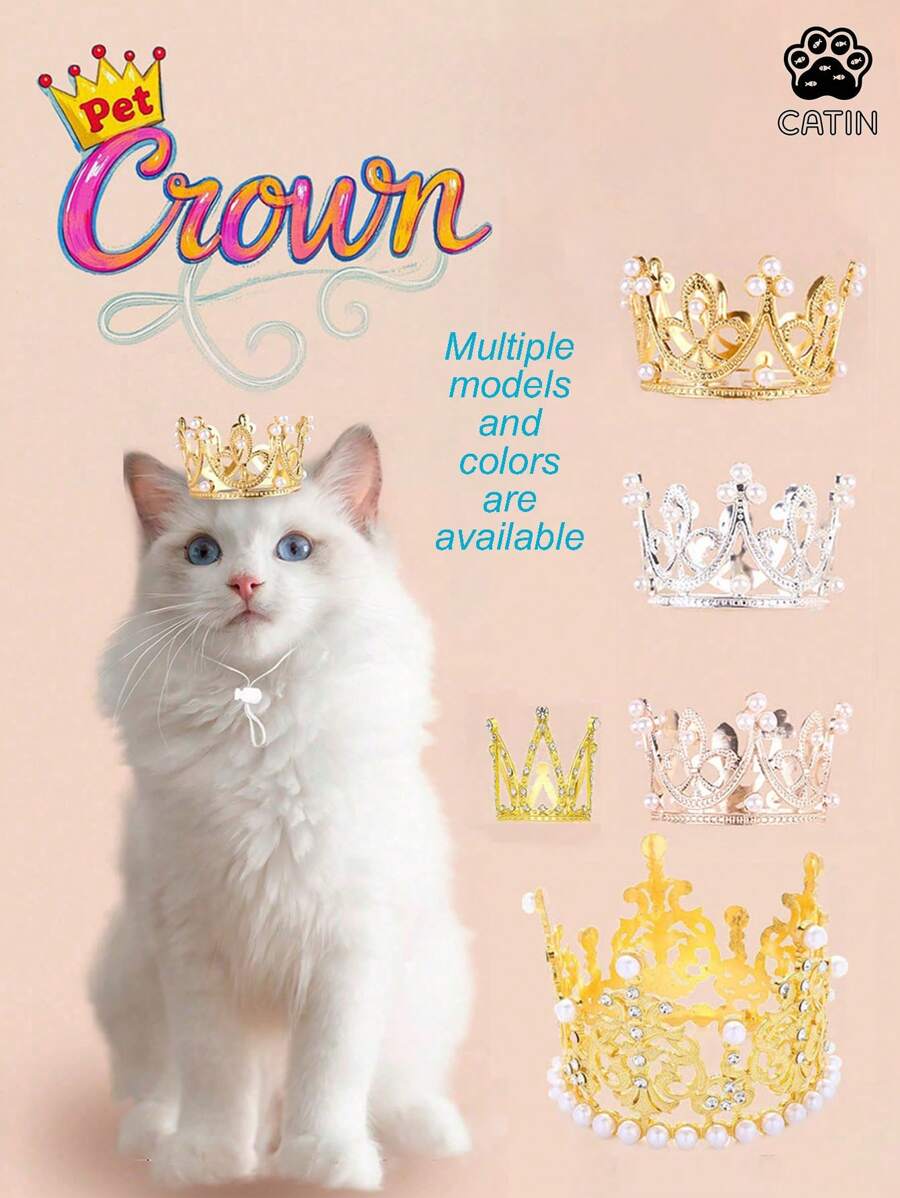 1pc Pet Birthday Crown Hat, Cat Birthday Crown Hat, Dog Birthday Crown Hat, Cat & Dog Pearl Crown Hat